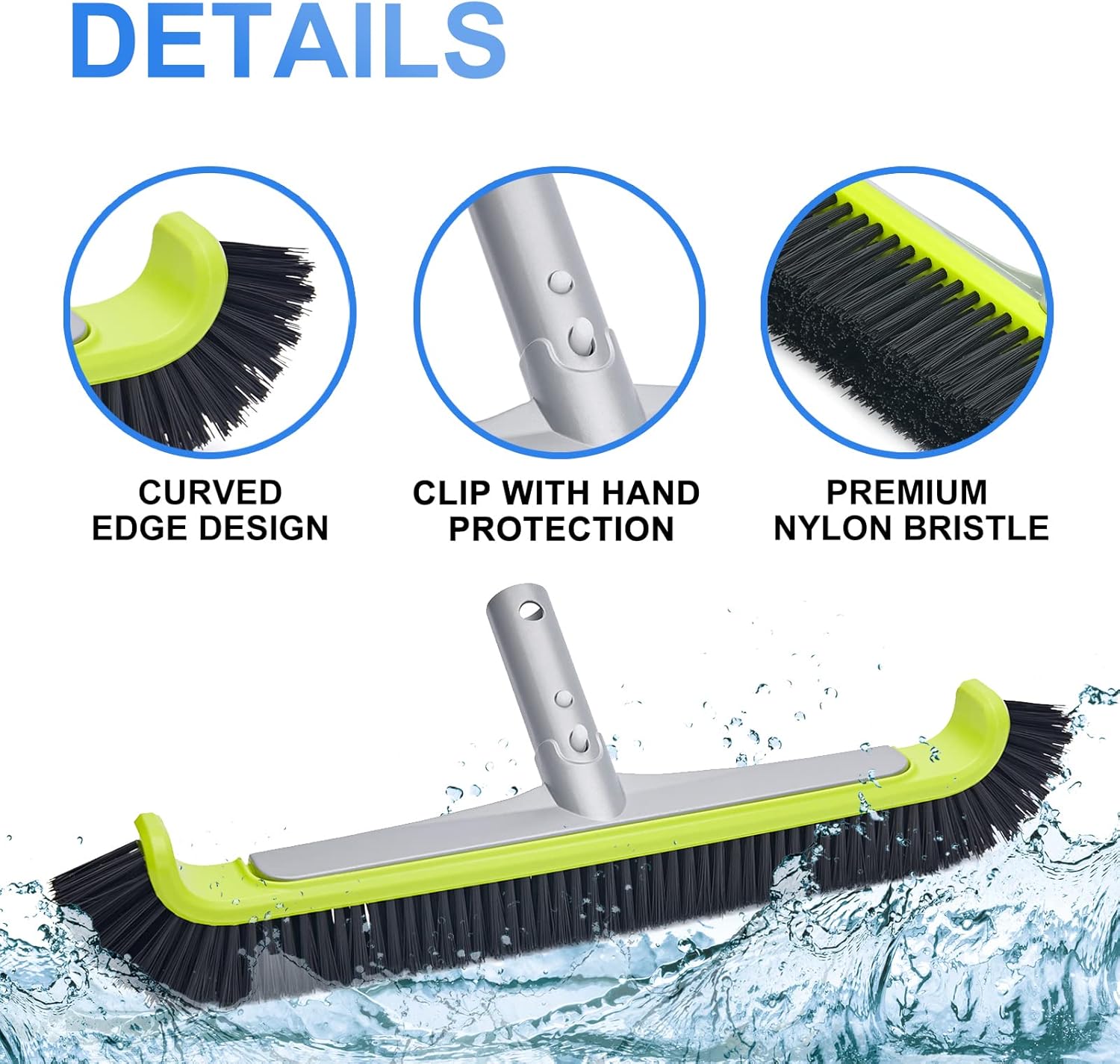 Pool Brush Head with Durable Bristles and Heavy-Duty Aluminum Back - Image 4