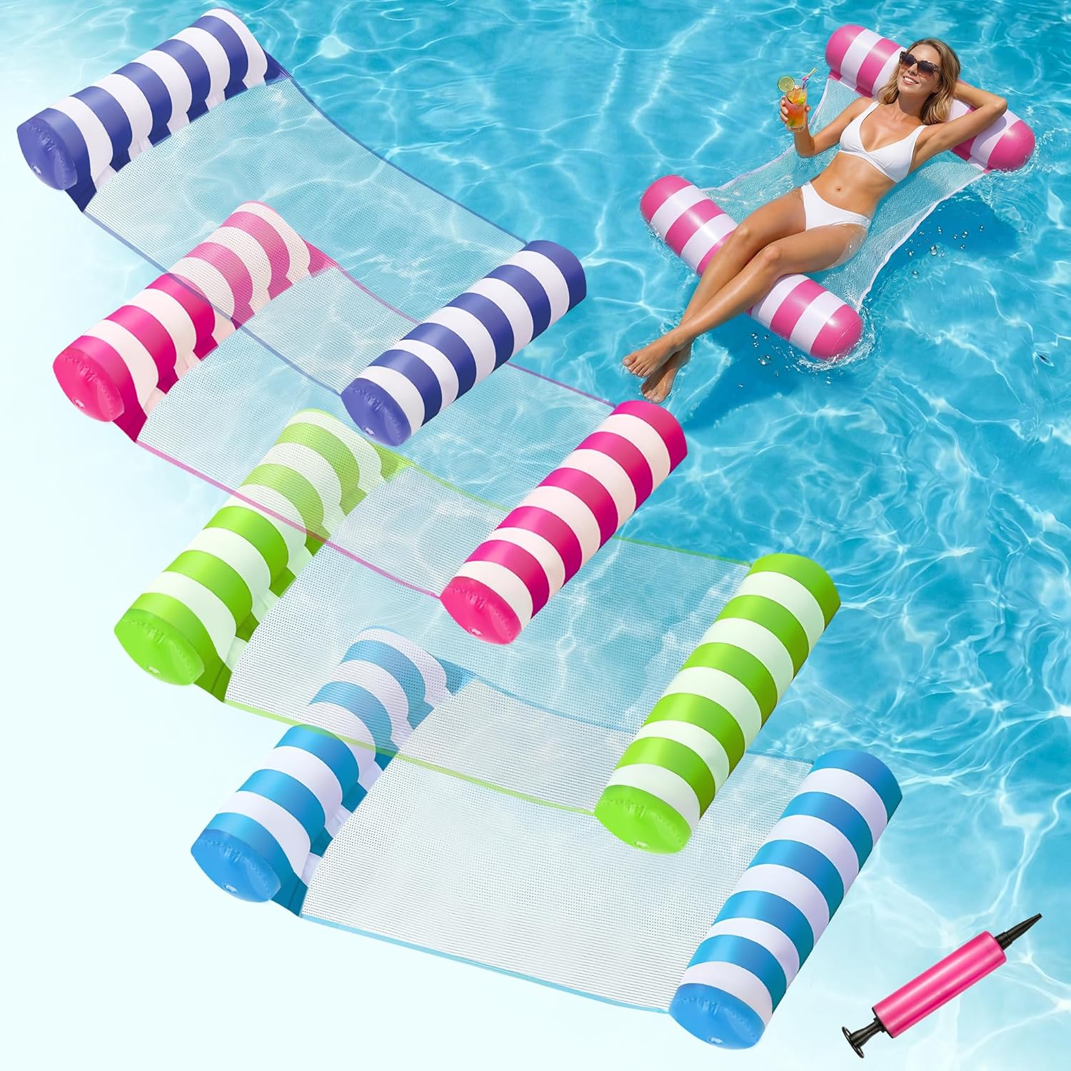 Inflatable Pool Float Set, 2 Pack 4-in-1 Water Hammocks for Adults